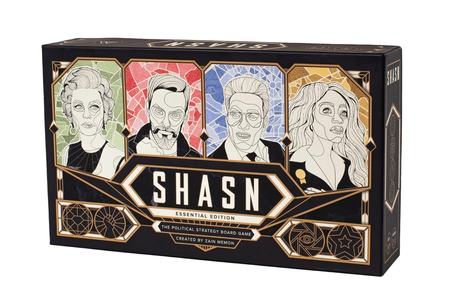 Board game box titled  SHASN for rent