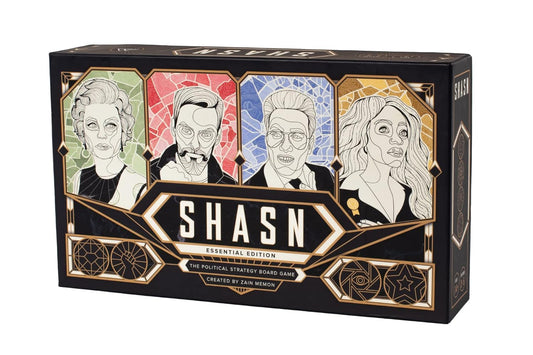 Board game box titled  SHASN for rent